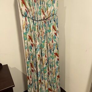 Multi color Rachel Roy maxi dress with pleat detail, size large.